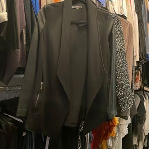 Marty M faux leather sleeve casual open collar jacket